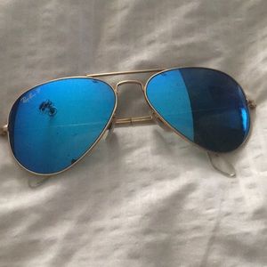 Authentic Rayban polarized blue mirror aviators.